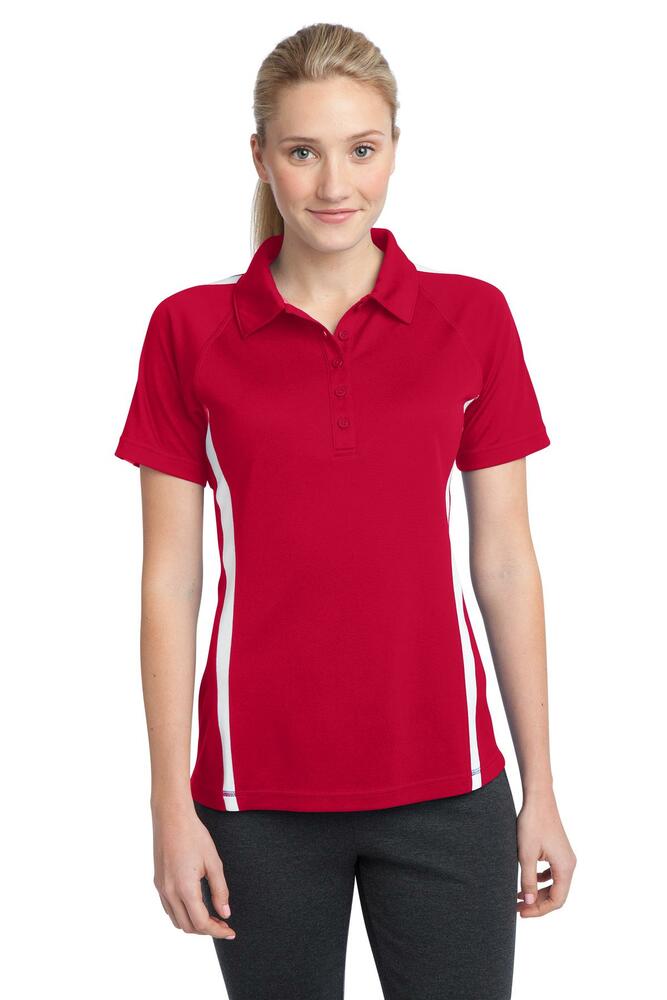 sport-tek lst685 ladies posicharge ® micro-mesh colorblock polo Front Fullsize