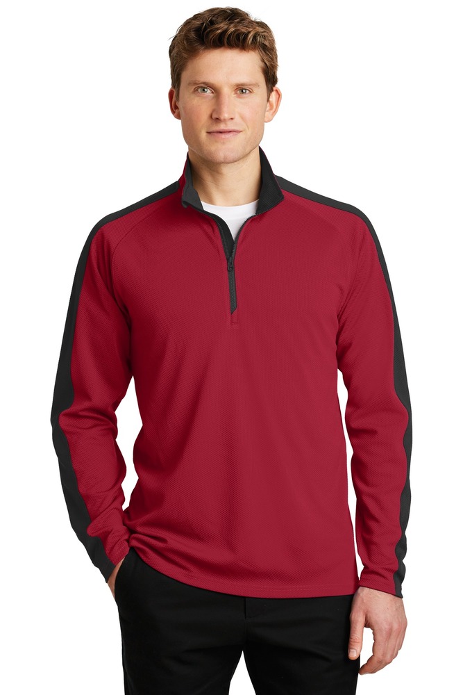 sport-tek st861 sport-wick ® textured colorblock 1/4-zip pullover Front Fullsize