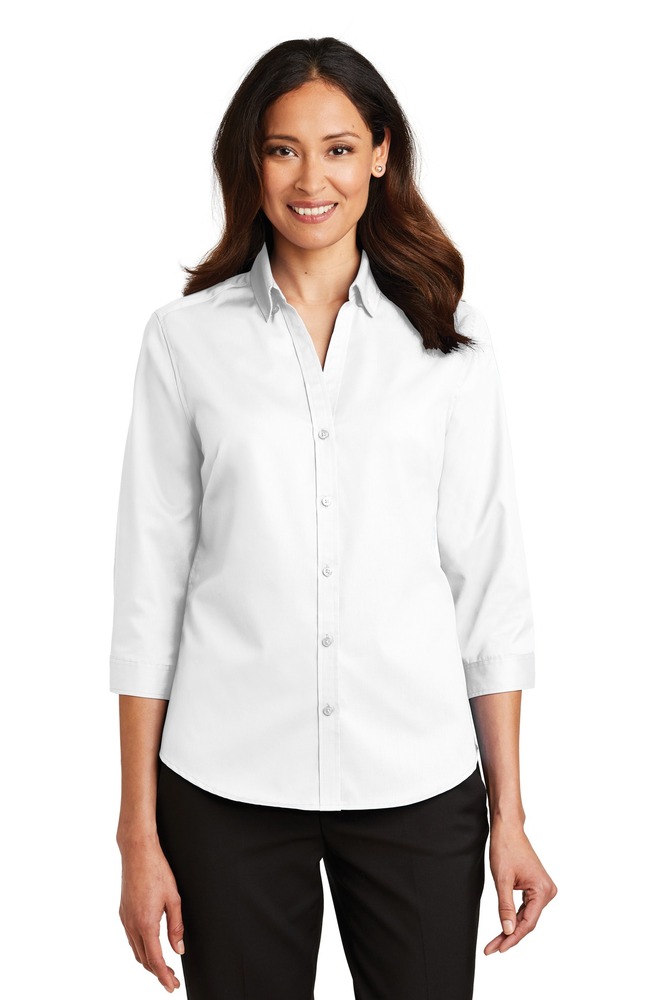 port authority l665 ladies 3/4-sleeve superpro ™ twill shirt Front Fullsize