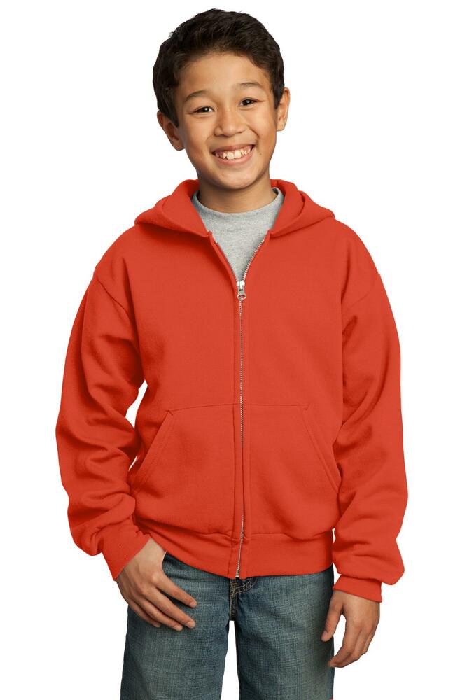 port & company pc90yzh youth core fleece full-zip hooded sweatshirt Front Fullsize