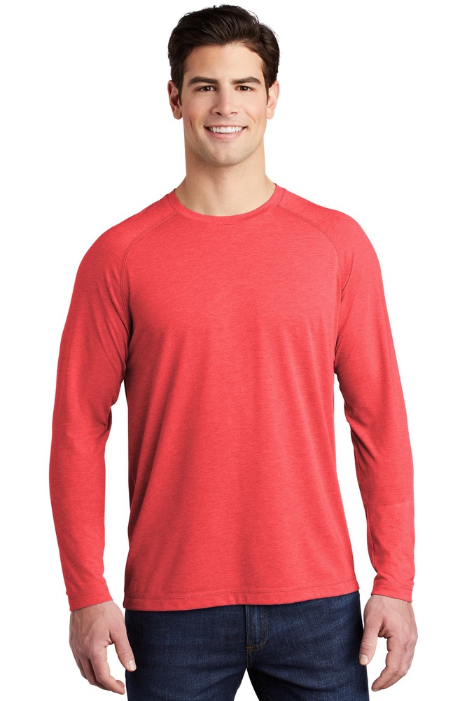 sport-tek st400ls posicharge ® long sleeve tri-blend wicking raglan tee Front Fullsize