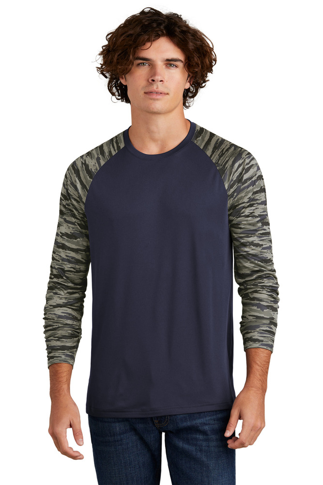 Sport-Tek ST376LS Drift Camo Colorblock Long Sleeve Tee Front Fullsize"