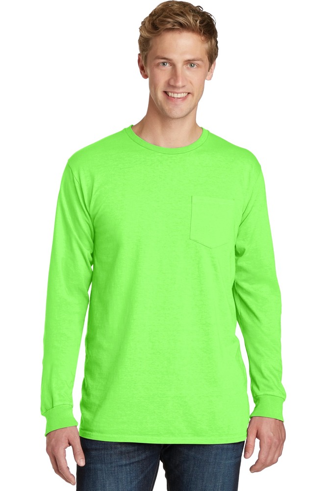 port & company pc099lsp beach wash ™ garment-dyed long sleeve pocket tee Front Fullsize