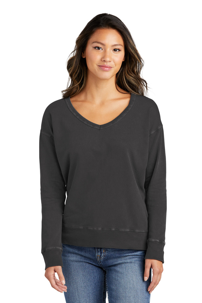 port & company lpc098v ladies beach wash ® garment-dyed v-neck sweatshirt Front Fullsize