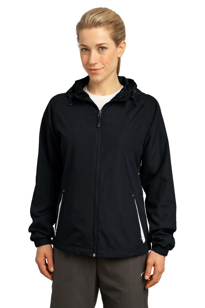 sport-tek lst76 ladies colorblock hooded raglan jacket Front Fullsize