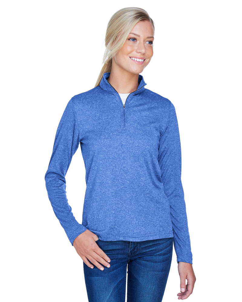 UltraClub 8618W Ladies' Cool & Dry Heathered Performance Quarter-Zip Front Fullsize"