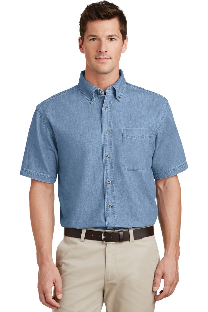 port & company sp11 short sleeve value denim shirt Front Fullsize
