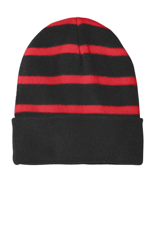 sport-tek stc31 striped beanie with solid band Front Fullsize