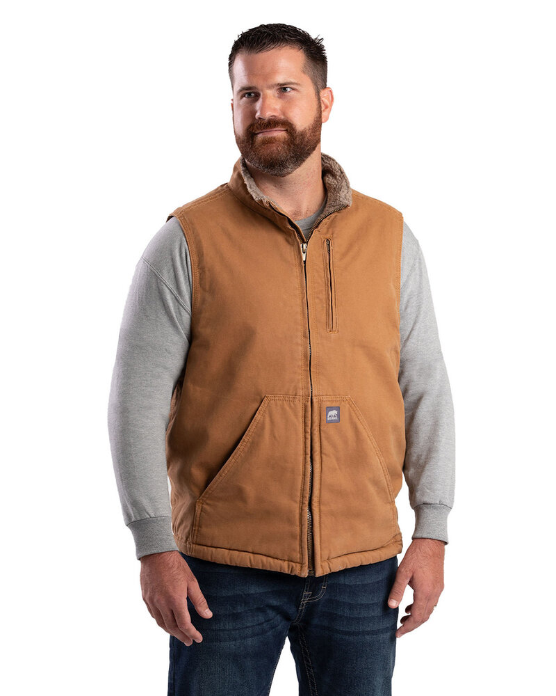 berne v818 men's heartland sherpa-lined washed duck vest Front Fullsize