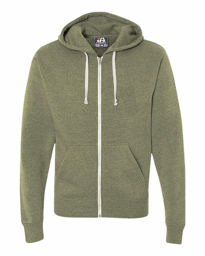 J America JA8872 Adult Triblend Full-Zip Fleece Hooded Sweatshirt Front Fullsize"