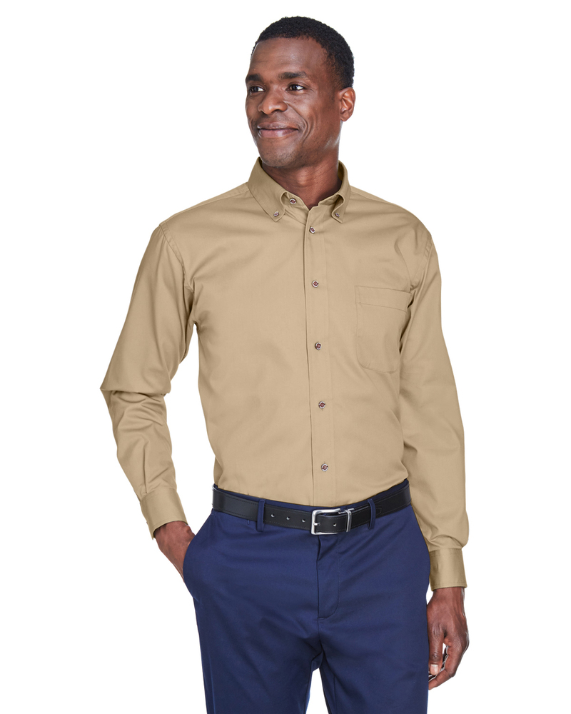 harriton m500t men's tall easy blend™ long-sleeve twill shirt with stain-release Front Fullsize