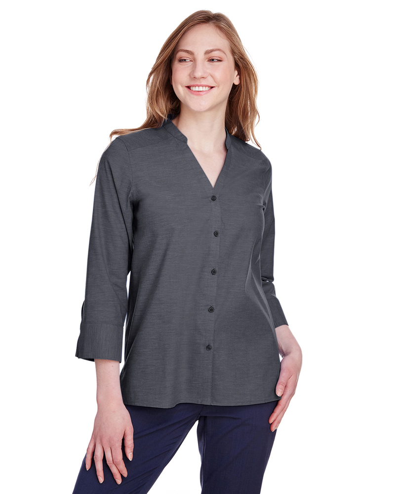 devon & jones dg562w ladies' crown collection™ stretch pinpoint chambray 3/4 sleeve blouse Front Fullsize