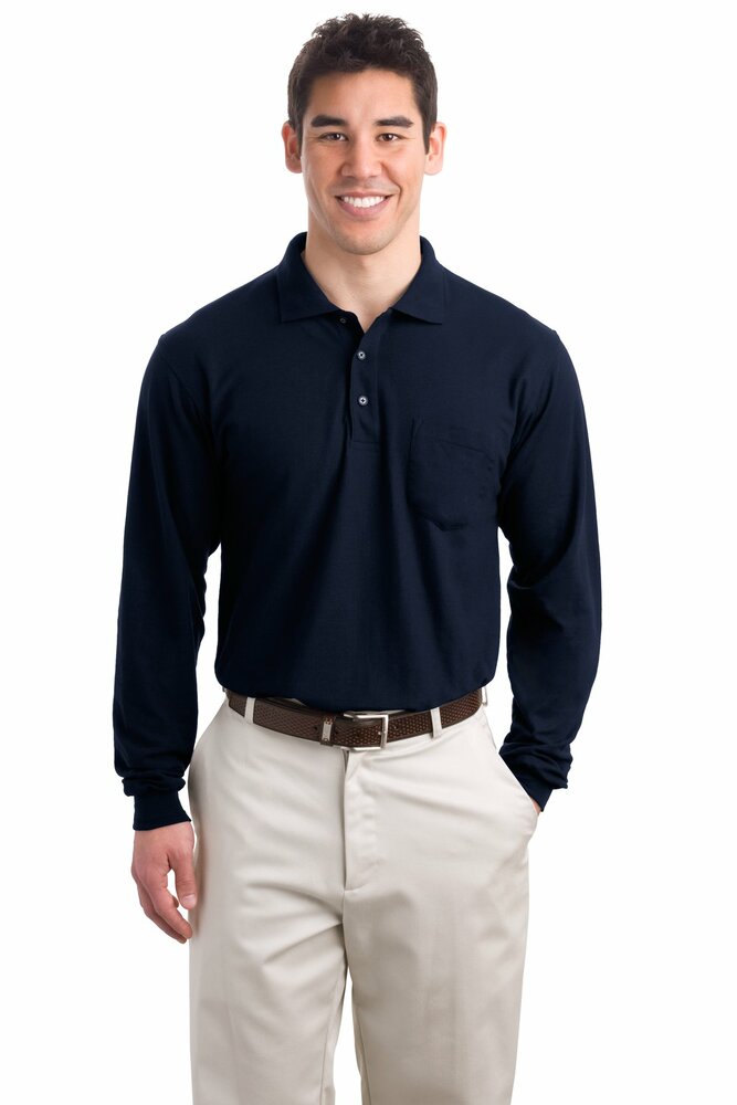 port authority k500lsp long sleeve silk touch™ polo with pocket Front Fullsize