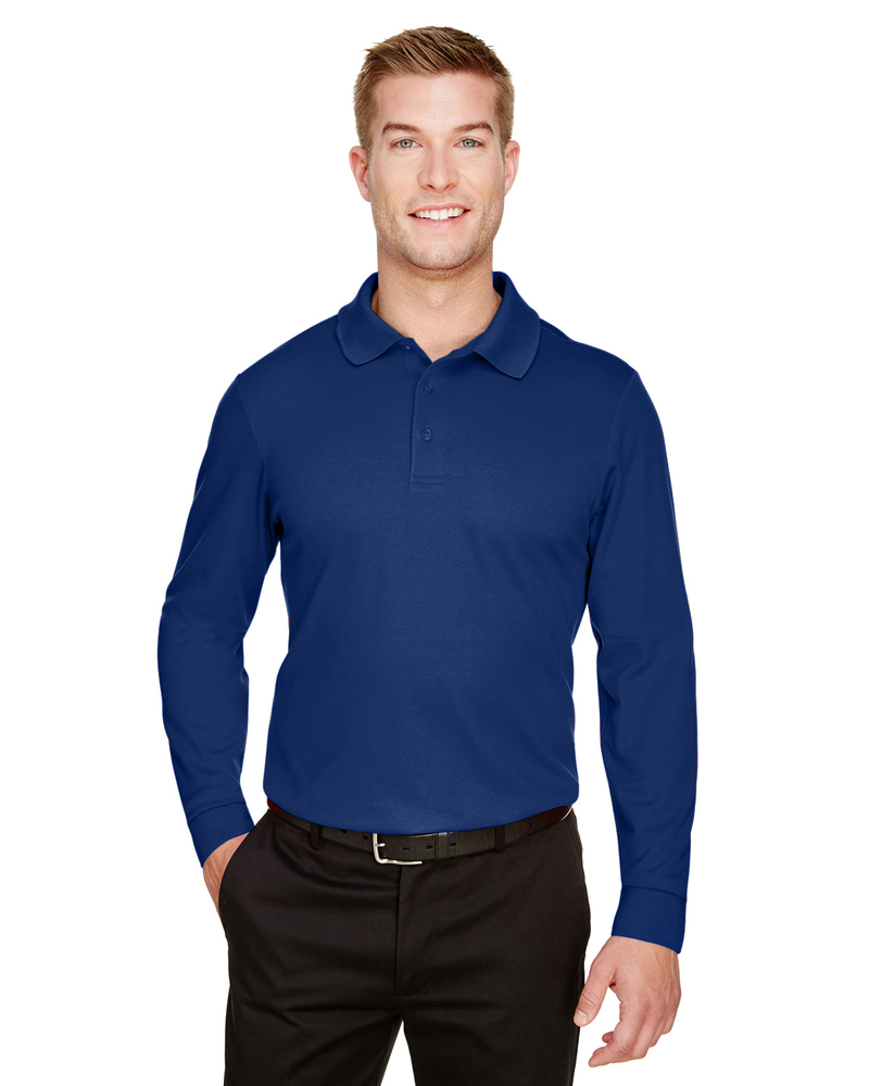 devon & jones dg20l crownlux performance™ men's plaited long sleeve polo Front Fullsize