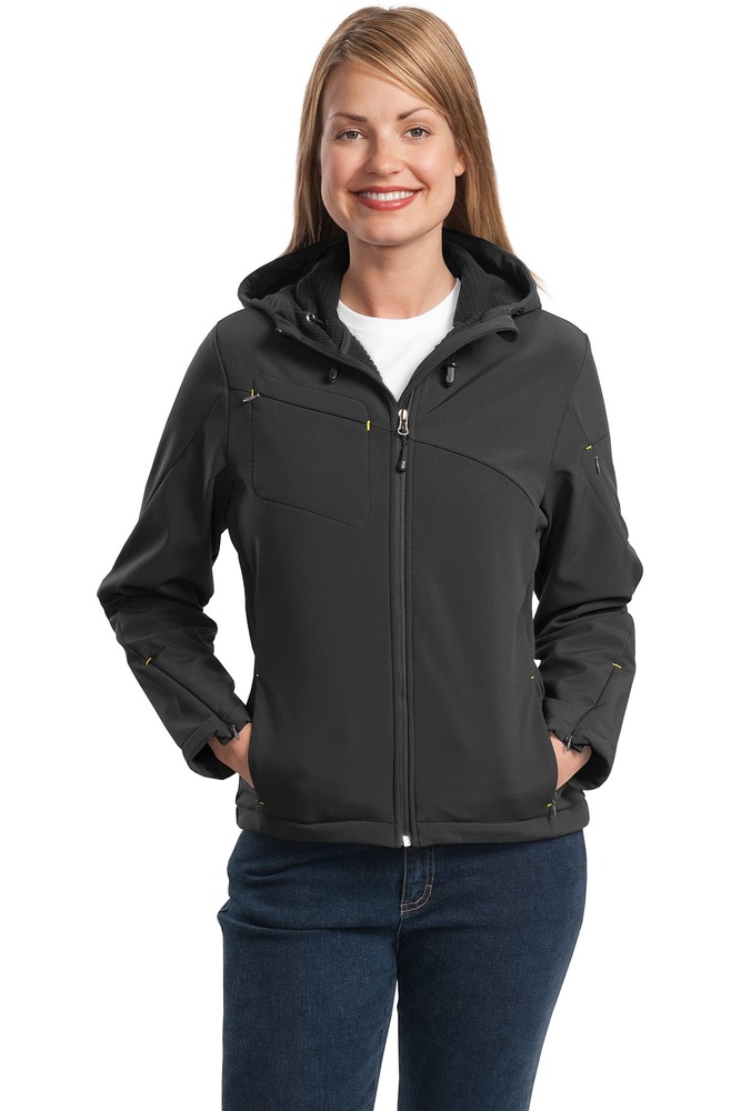 port authority l706 ladies textured hooded soft shell jacket Front Fullsize