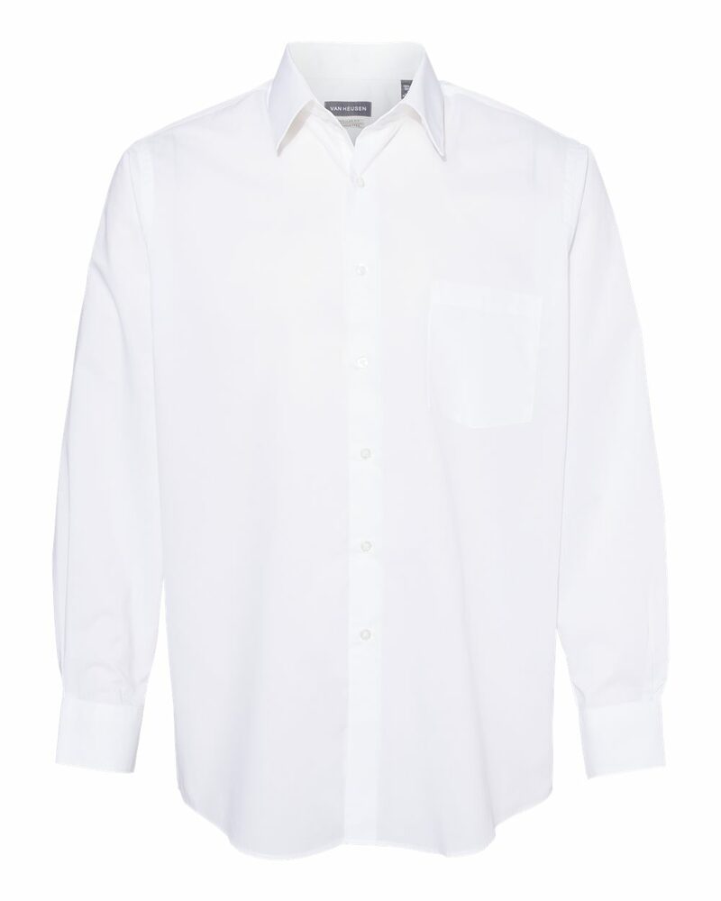 Van Heusen 13V5052 Broadcloth Point Collar Solid Shirt Front Fullsize"