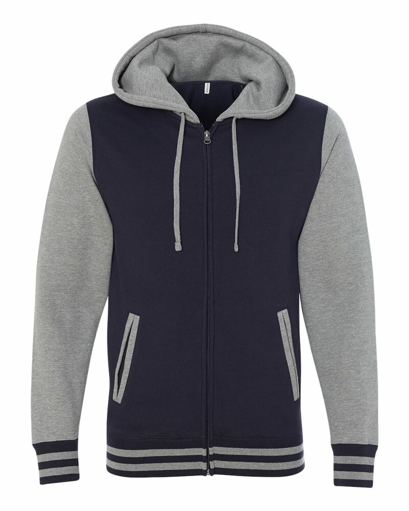 independent trading co. ind45uvz unisex varsity full-zip hooded sweatshirt Front Fullsize