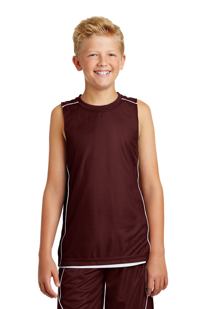 sport-tek yt555 youth posicharge ® mesh reversible sleeveless tee Front Fullsize