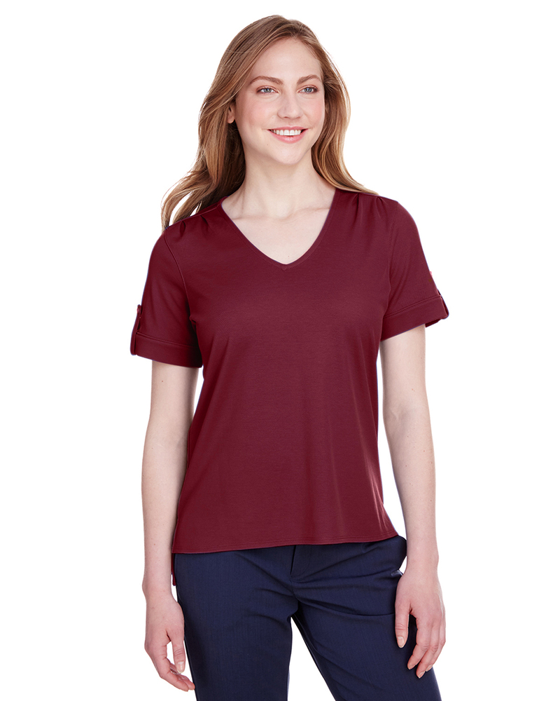 Devon & Jones DG20WB Ladies' CrownLux Performance Plaited Rolled-Sleeve Top Front Fullsize"