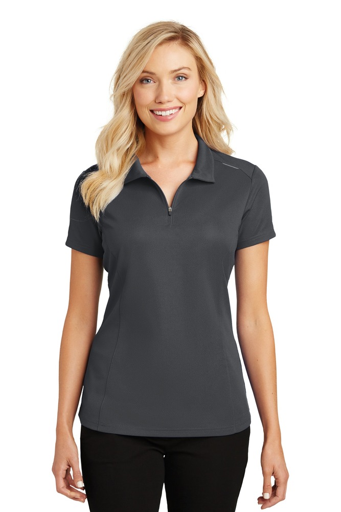 port authority l580 ladies pinpoint mesh zip polo Front Fullsize