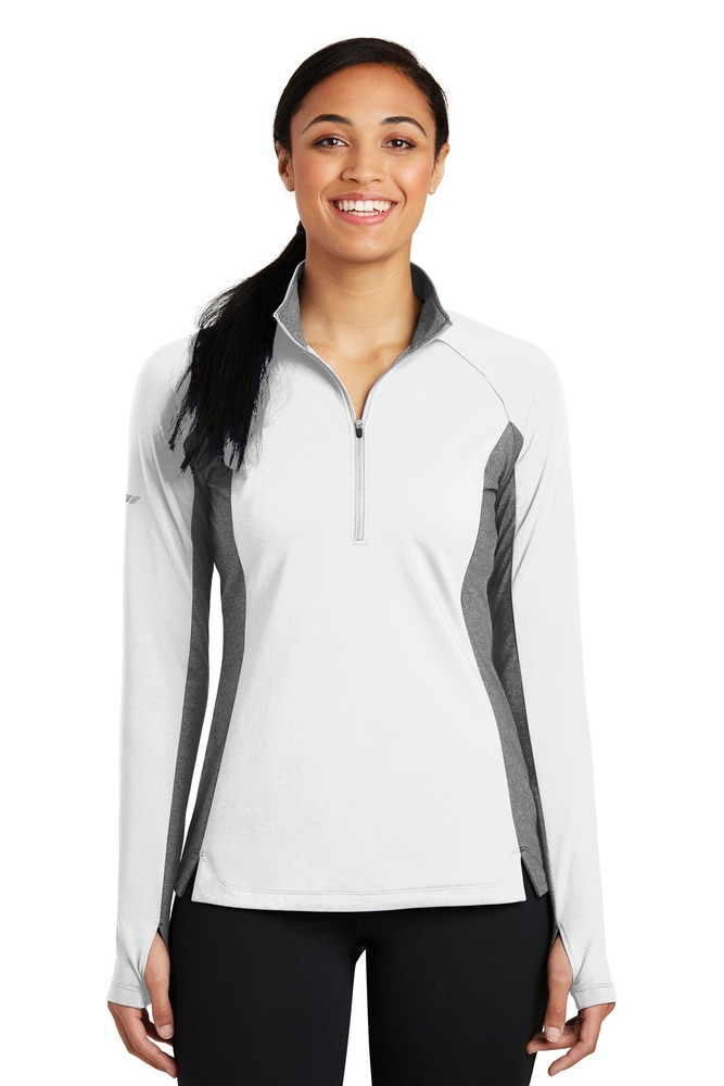 Sport-Tek LST854 Ladies Sport-Wick ® Stretch Contrast 1/2-Zip Pullover Front Fullsize"