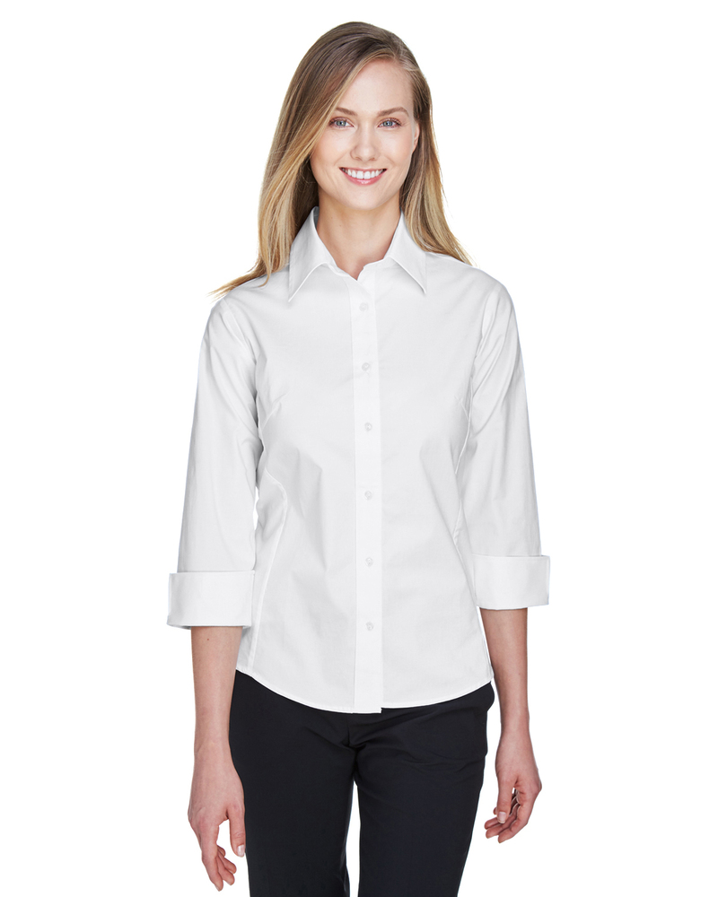 devon & jones dp625w ladies' perfect fit™ 3/4-sleeve stretch poplin blouse Front Fullsize
