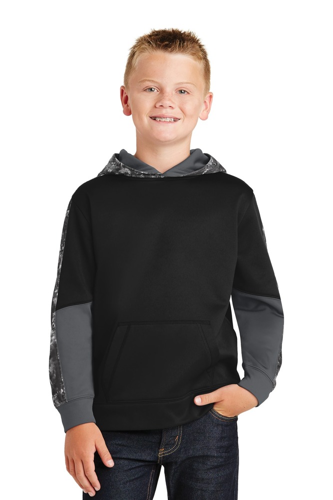 sport-tek yst231 youth sport-wick ® mineral freeze fleece colorblock hooded pullover Front Fullsize