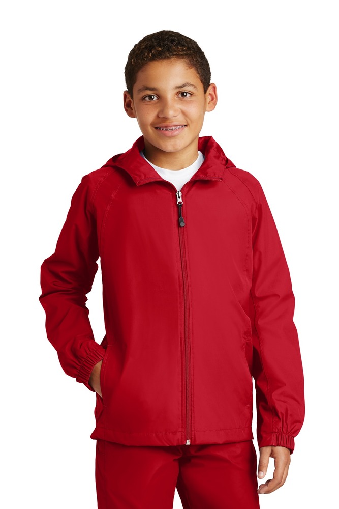 sport-tek yst73 youth hooded raglan jacket Front Fullsize