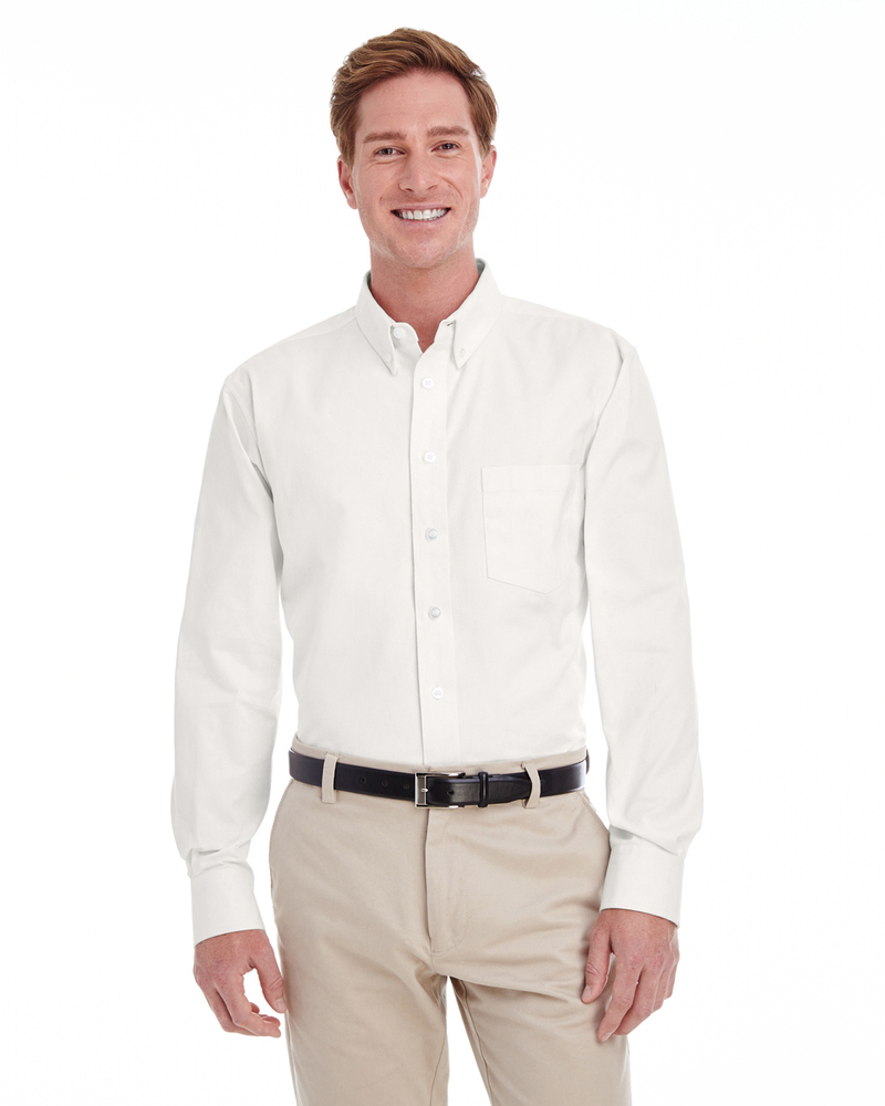 harriton m581t men's  tall foundation 100% cotton long-sleeve twill shirt with teflon™ Front Fullsize