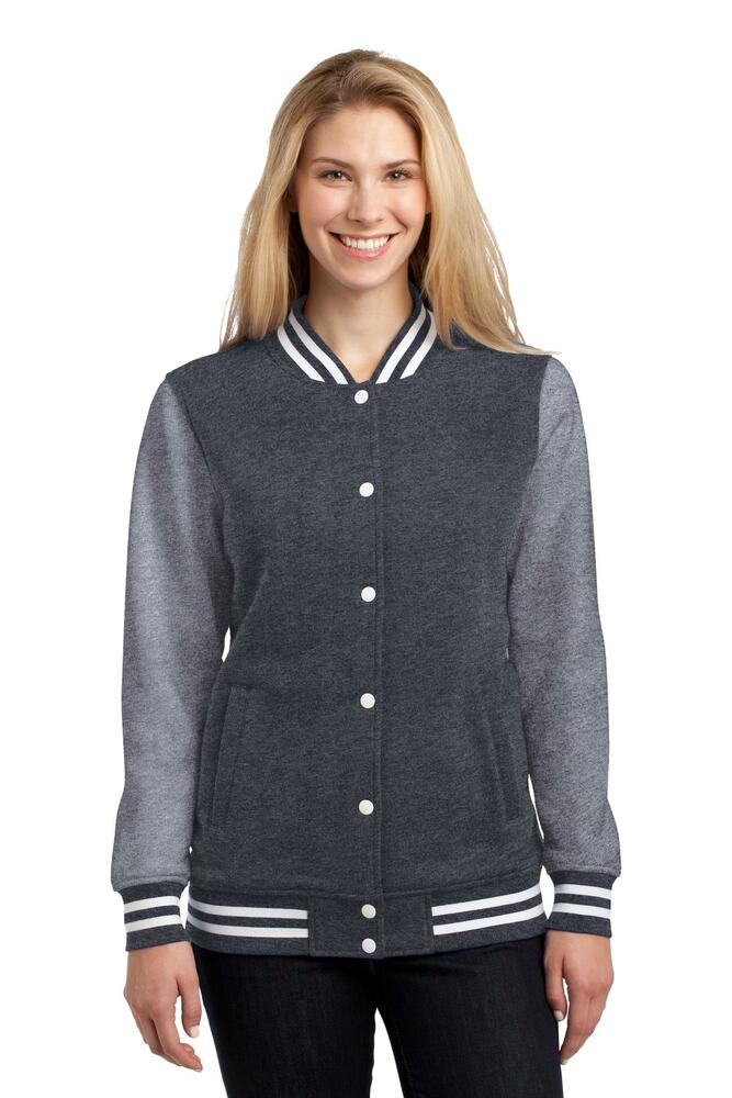sport-tek lst270 ladies fleece letterman jacket Front Fullsize