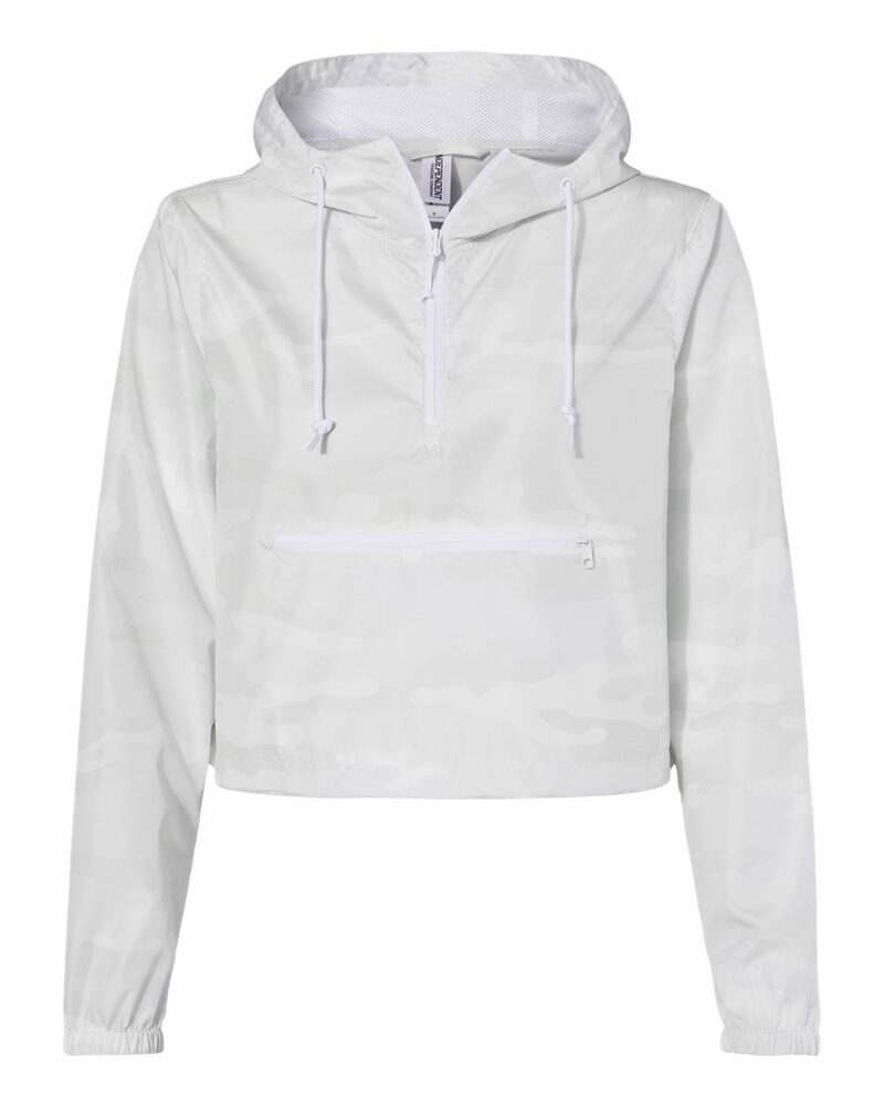 independent trading co. exp64crp women's lightweight quarter-zip pullover crop windbreaker Front Fullsize