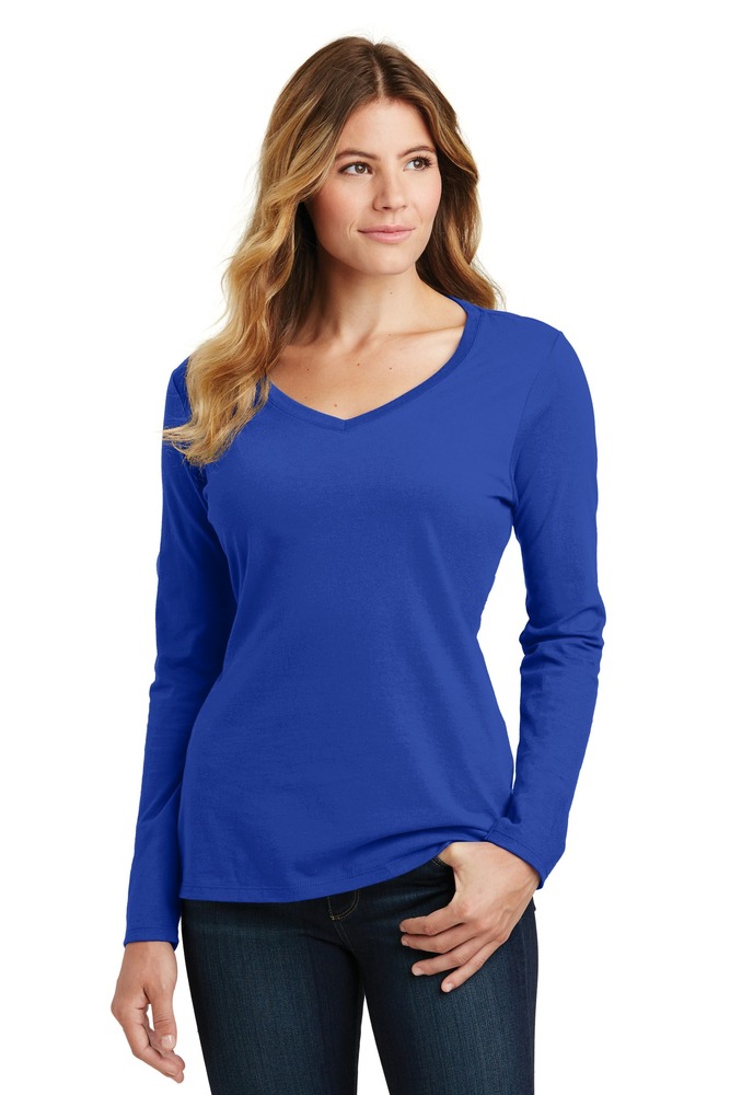 port & company lpc450vls ladies long sleeve fan favorite v-neck tee Front Fullsize