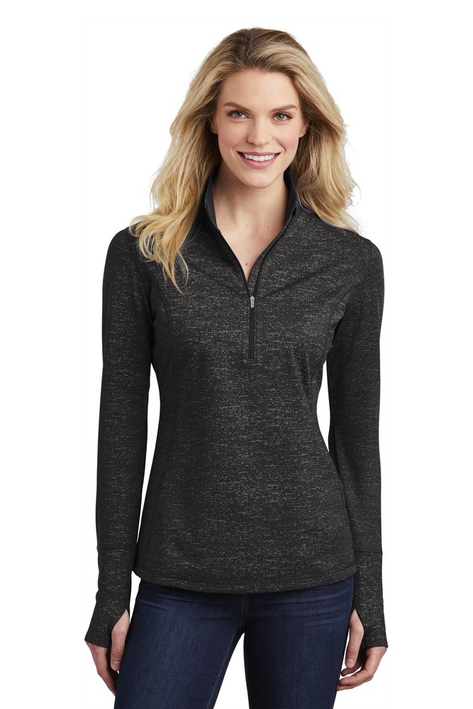 Sport-Tek LST855 Ladies Sport-Wick ® Stretch Reflective Heather 1/2-Zip Pullover Front Fullsize"