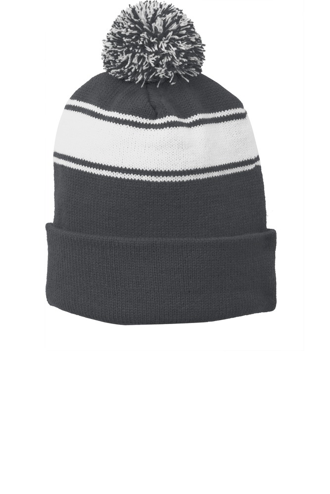 Sport-Tek STC28 Stripe Pom Pom Beanie Front Fullsize"