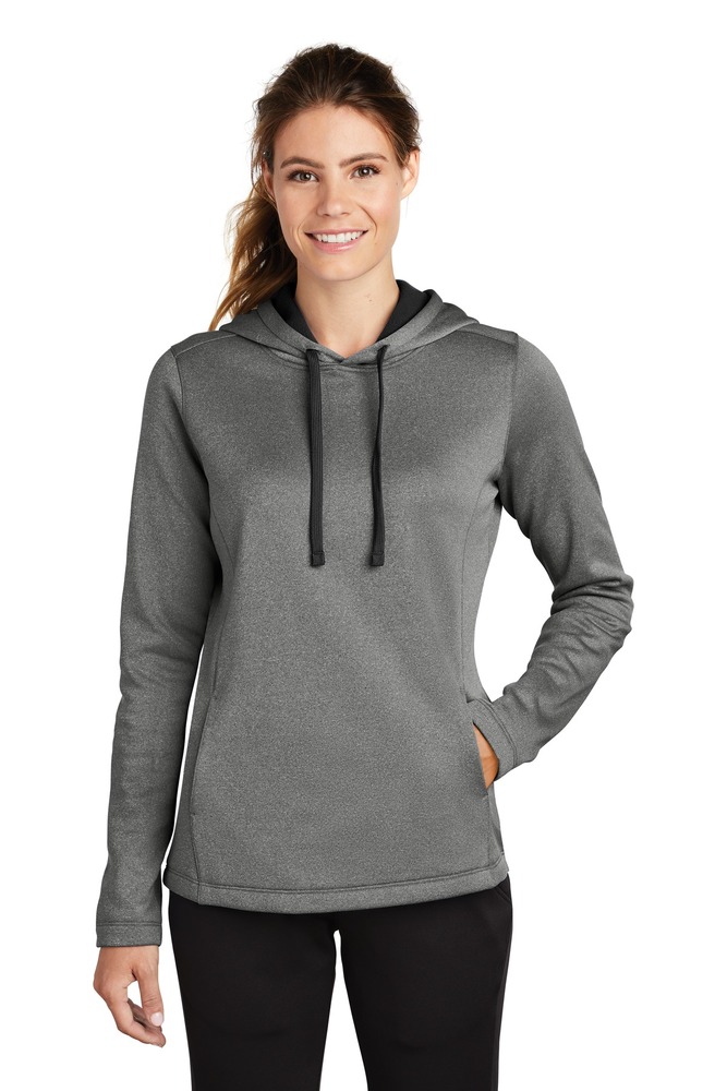 sport-tek lst264 ladies posicharge ® sport-wick ® heather fleece hooded pullover Front Fullsize
