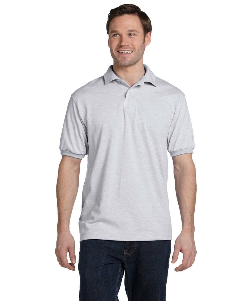 Hanes 054 Adult 50/50 EcoSmart® Jersey Knit Polo Front Fullsize"