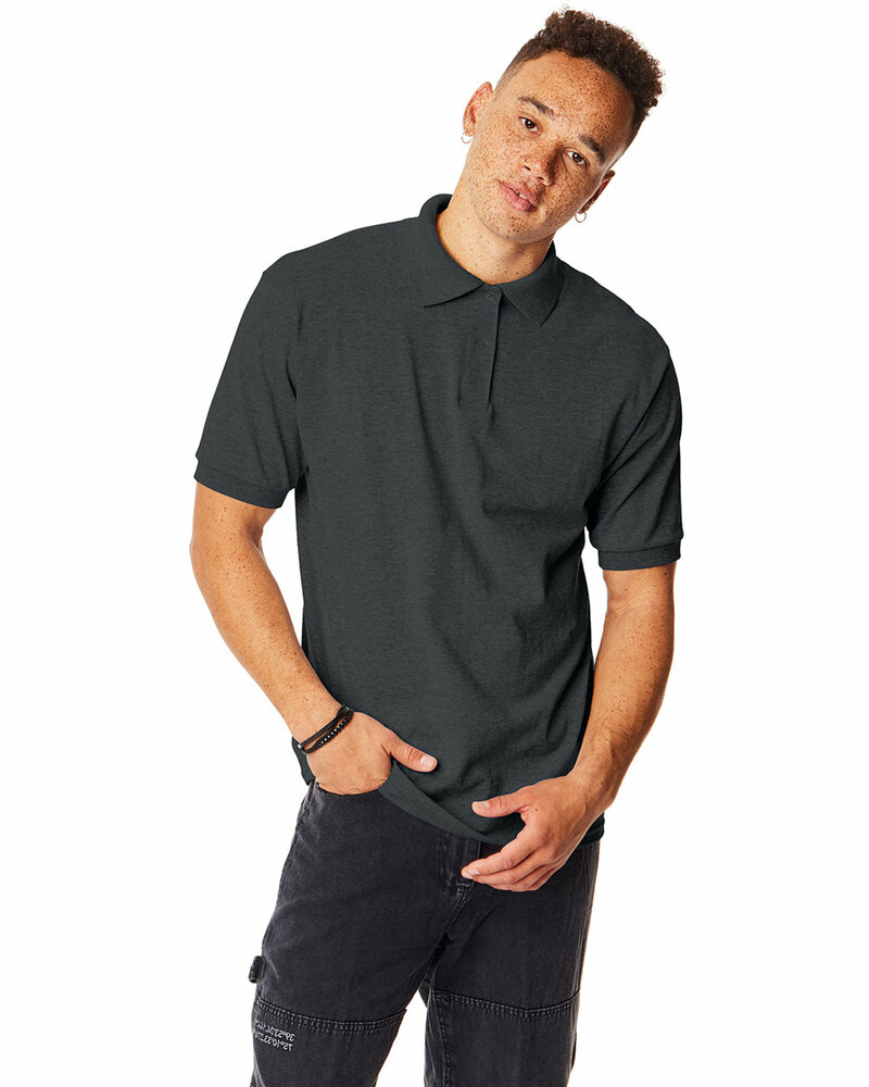Hanes 054 Adult 50/50 EcoSmart® Jersey Knit Polo Front Fullsize"