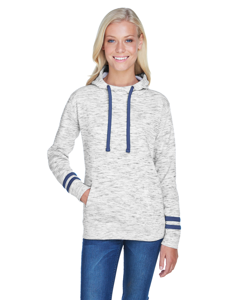 j america ja8674 ladies' melange scuba neck sweatshirt Front Fullsize