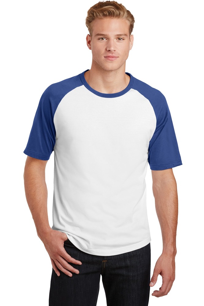 sport-tek t201 short sleeve colorblock raglan jersey Front Fullsize