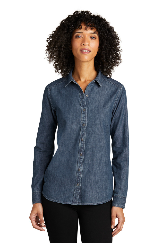 port authority lw676 ladies long sleeve perfect denim shirt Front Fullsize