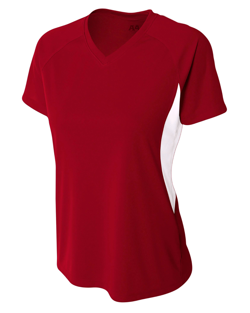 a4 nw3223 ladies' color block performance v-neck t-shirt Front Fullsize