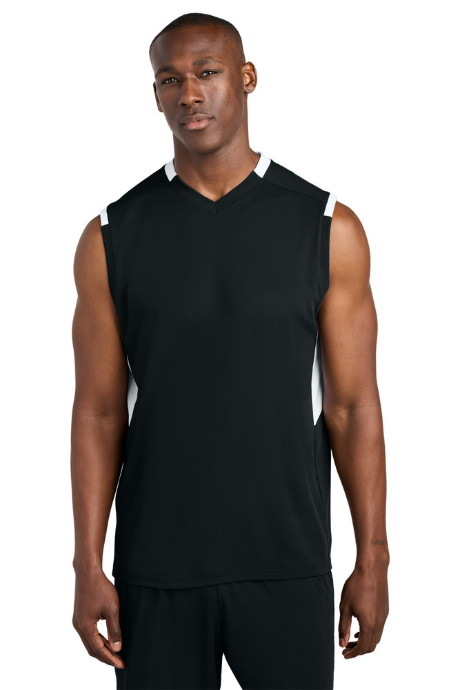 sport-tek st441 club sleeveless v-neck Front Fullsize