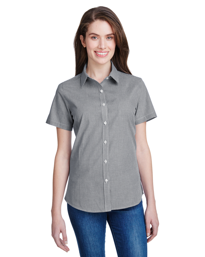artisan collection by reprime rp321 ladies' microcheck gingham short-sleeve cotton shirt Front Fullsize
