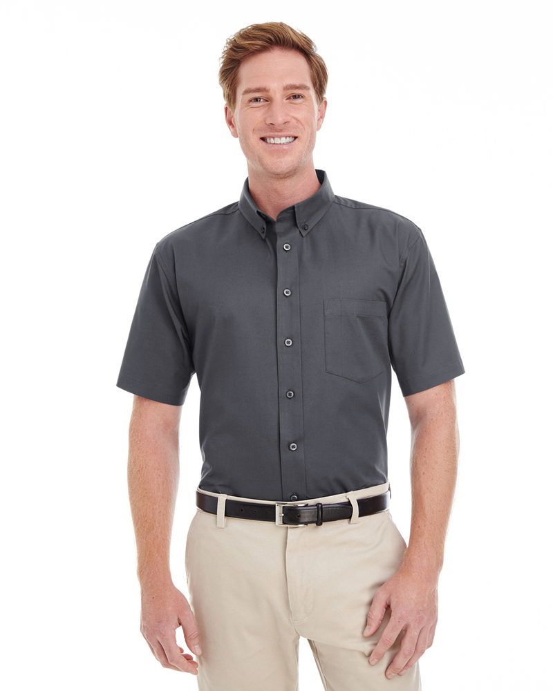 harriton m582 men's foundation 100% cotton short-sleeve twill shirt with teflon™ Front Fullsize