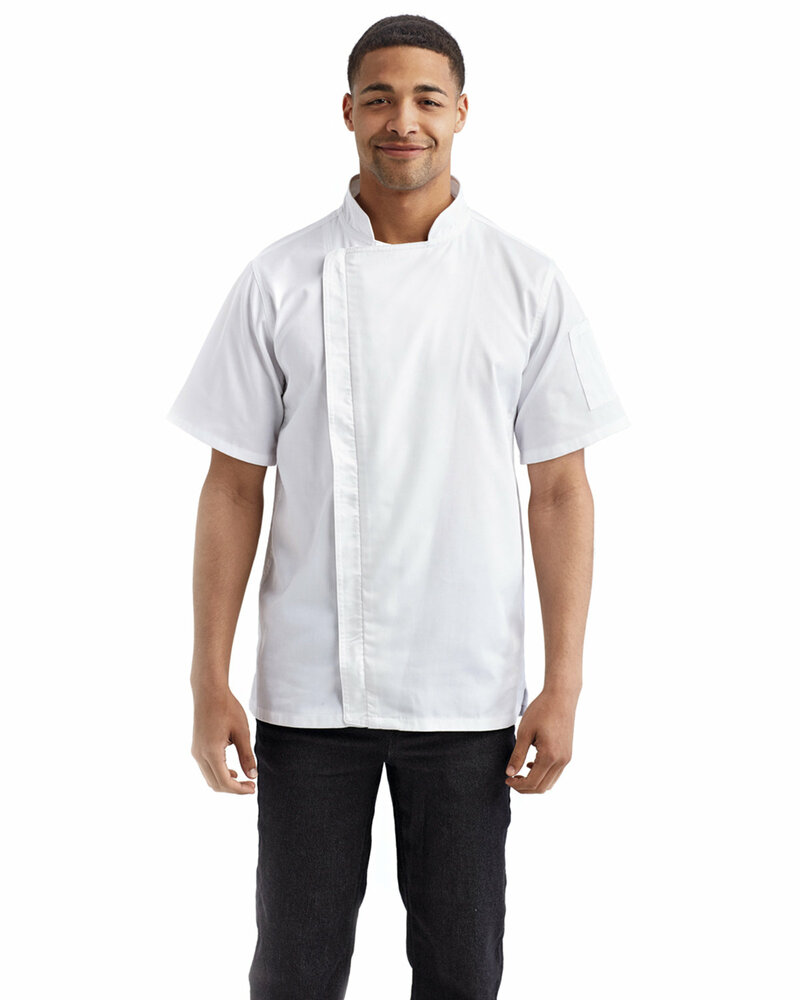 artisan collection by reprime rp906 unisex zip-close short sleeve chef's coat Front Fullsize