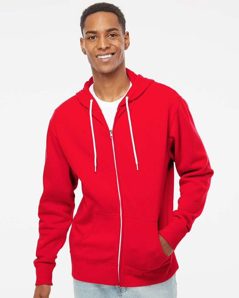 Independent Trading Co. Unisex Full-Zip Hoodie | Slim Fit Lightweight Fleece, 80% Cotton 20% Polyester, Contrast Trim
