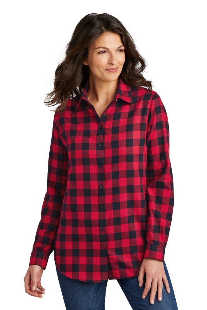 port authority lw668 ladies plaid flannel tunic Front Fullsize