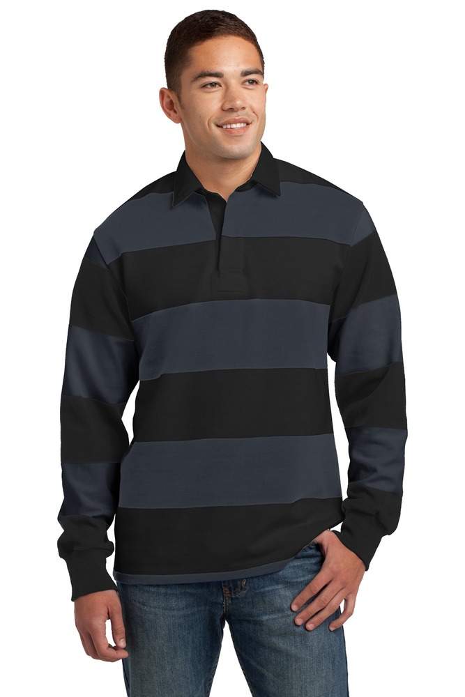 sport-tek st301 classic long sleeve rugby polo Front Fullsize