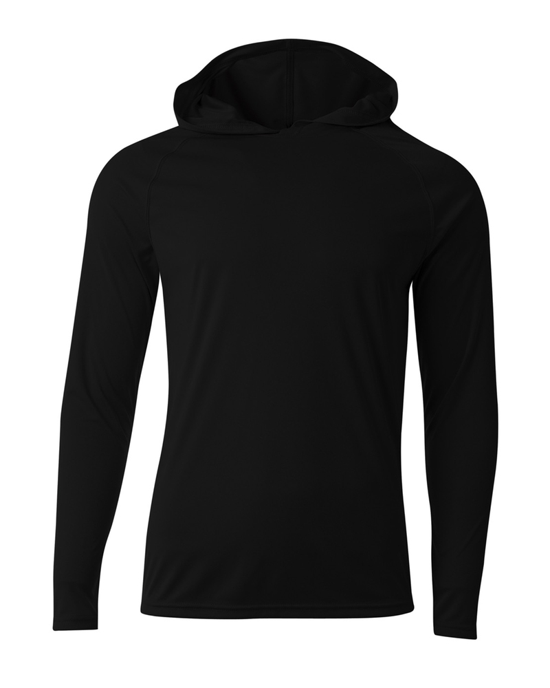 11993 A4 N3409 Men S Cooling Performance Long Sleeve Hooded T Shirt Front Black 