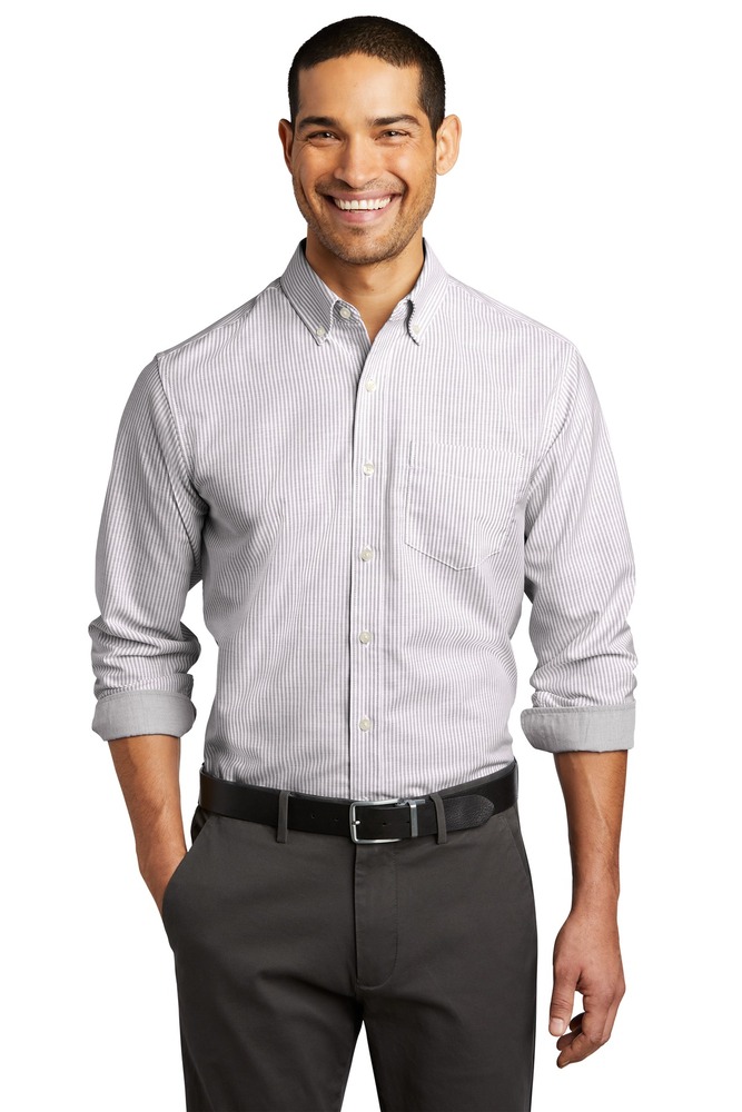 port authority w657 superpro ™ oxford stripe shirt Front Fullsize